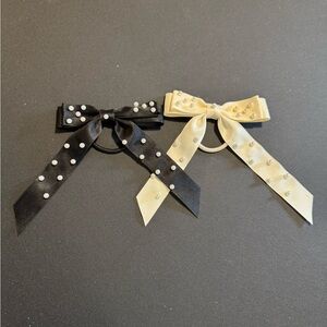 Elegant Black and Cream Bow Hair Ties with Pearls